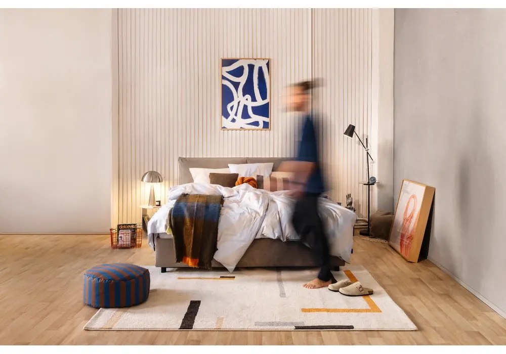Pat dublu tapițat taupe cu spațiu de depozitare cu saltea / grătar 180x200 cm Myra Pillow - Bonami Selection