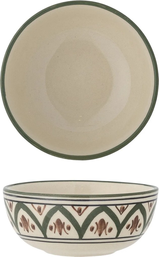 Bol din ceramică, verde, model mediteranean pictat manual, 4 x 10 cm, „Karlie”