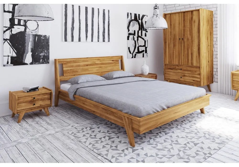 Pat dublu din lemn de stejar 140x200 cm Retro 2 - The Beds