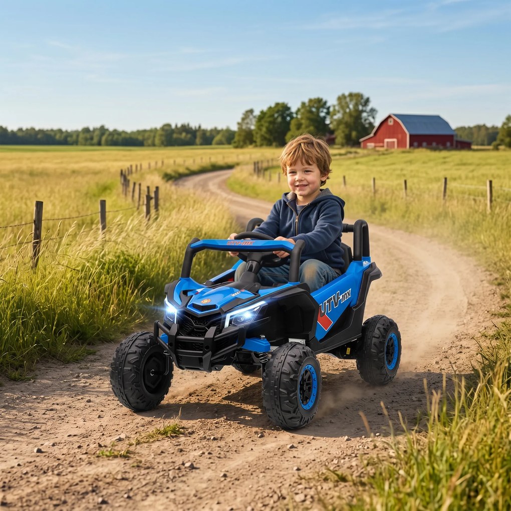 AIYAPLAY Mașină Electrică UTV pentru Copii 12V cu Centură, Telecomandă, Suspensii, USB, 3-7 km/h, 3-5 Ani, Albastru | Aosom Romania