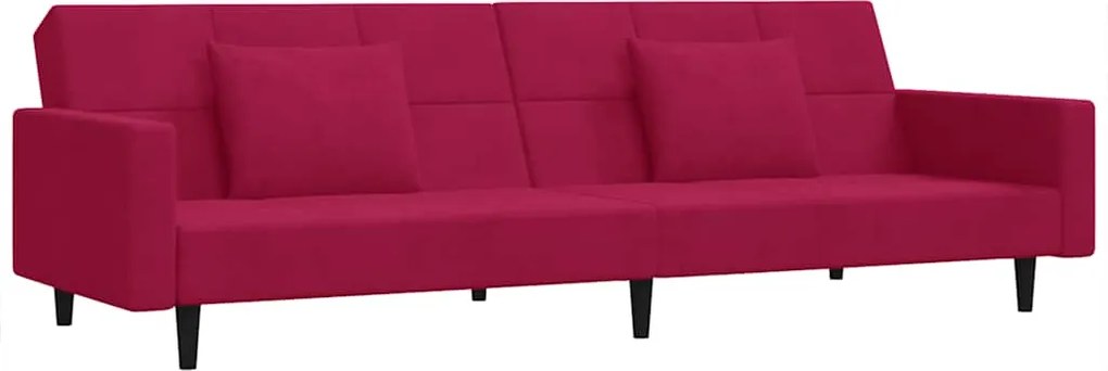 vidaXL Canapea extensibilă cu 2 locuri, 2 perne, roșu vin, catifea