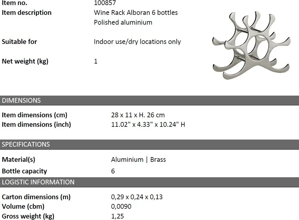Suport design LUX pentru 6 sticle de vin Alboran S