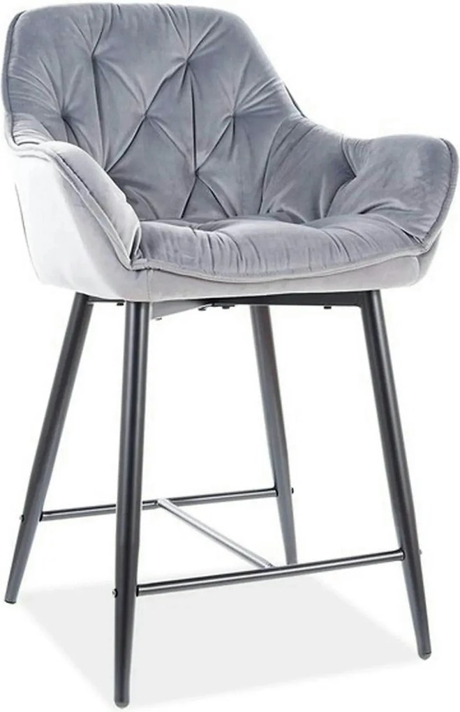 Scaun bar living CHERRY H-2, gri/negru mat, stofa catifelata/metal, 56