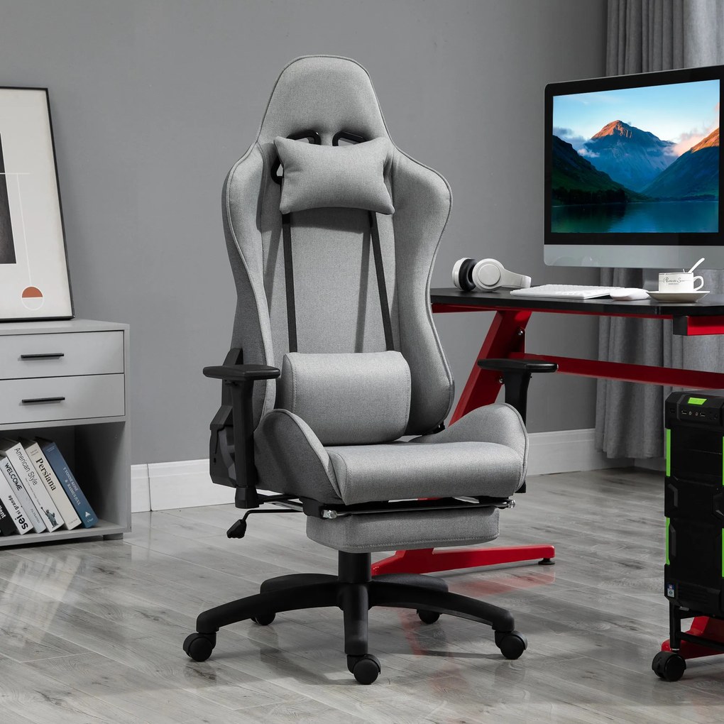 Vinsetto Fotoliu de birou, scaun de birou manager mare confort, suport pentru picioare, tetieră + perne lombare integrate, spătar reglabil, brațe reglabile, in gri | Aosom Romania