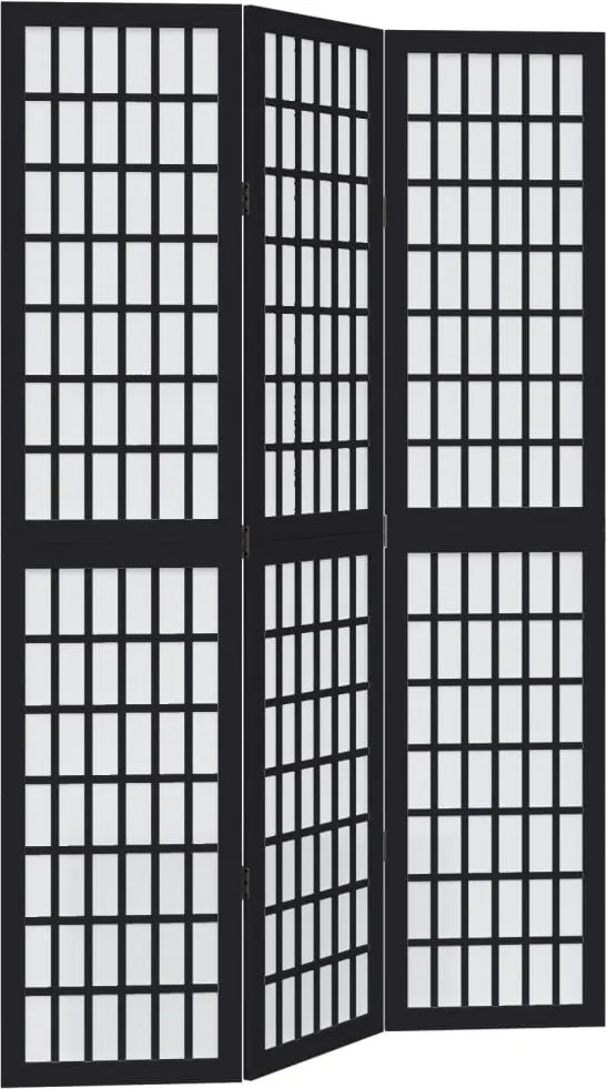 vidaXL Paravan de cameră cu 3 panouri, negru, lemn masiv paulownia