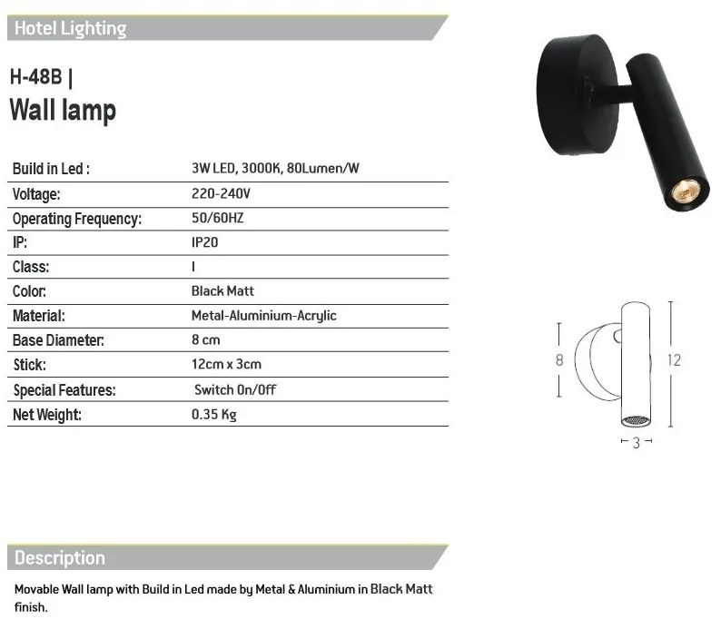 Aplica moderna cu spot LED directionabil Hotel negru