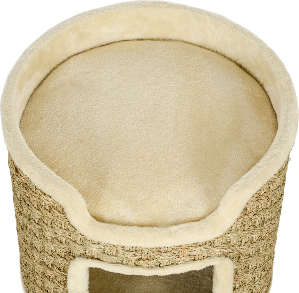 PawHut Ansamblu de Zgâriat pentru Pisici, 37 cm, 2 Niveluri, cu Ascunzătoare și Sfoară din Sisal, până la 5 kg, Kaki | Aosom Romania