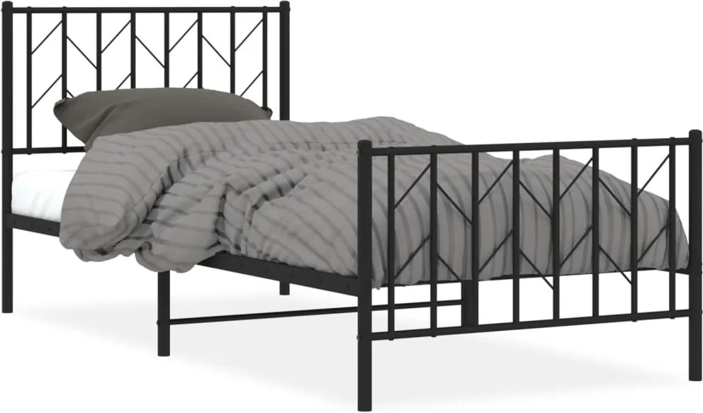 vidaXL Cadru pat metalic cu tăblii de cap/picioare, negru, 90x190 cm