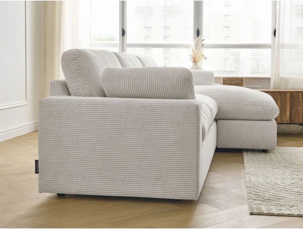 Colțar bej cu tapițerie din catifea reiată Belair – Bobochic Paris