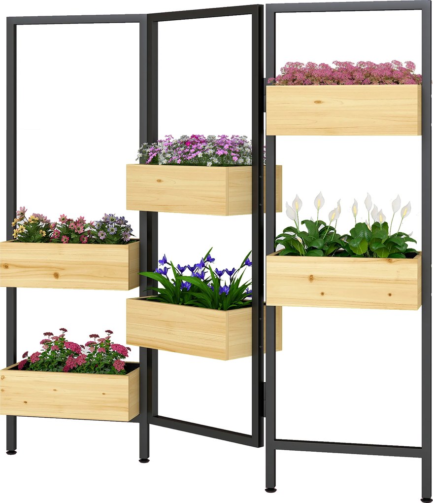 Outsunny Ghiveci cu paravan, pat înălțat cu spalier pliabil, 6 ghivece cu orificii de scurgere, oțel | Aosom Romania