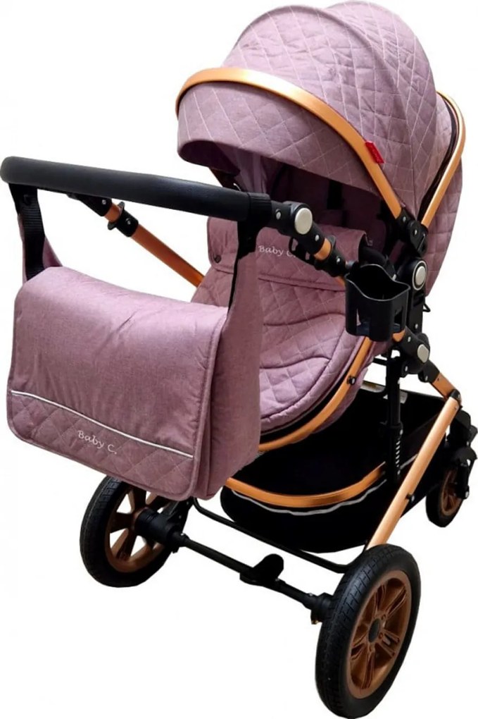 Carucior nou nascuti 3 in 1 Baby Care™ PRO 530, Cu geanta bebe, Cadru Aluminiu , Amortizoare, Roti din cauciuc plin AVE, Landou, Scoica auto, Spatar