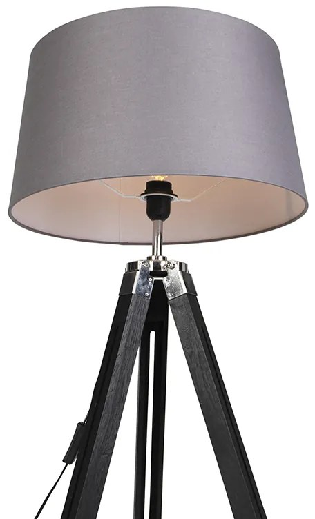 Lampă de podea cu trepied neagră cu abajur 45cm din in gri închis