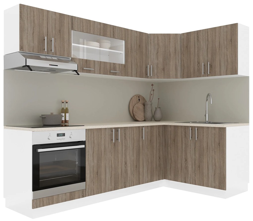 Set Bucatarie Colt Karo V34, Stejar Sonoma Inchis/Alb, Blat Thermo 28 mm, L 240 x 140 cm