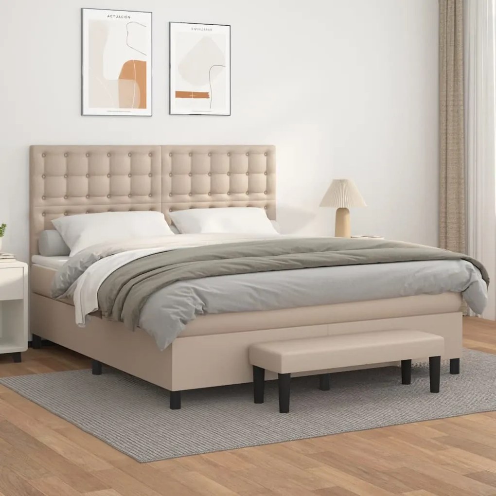 vidaXL Pat box spring cu saltea, cappuccino, 180x200cm piele ecologică