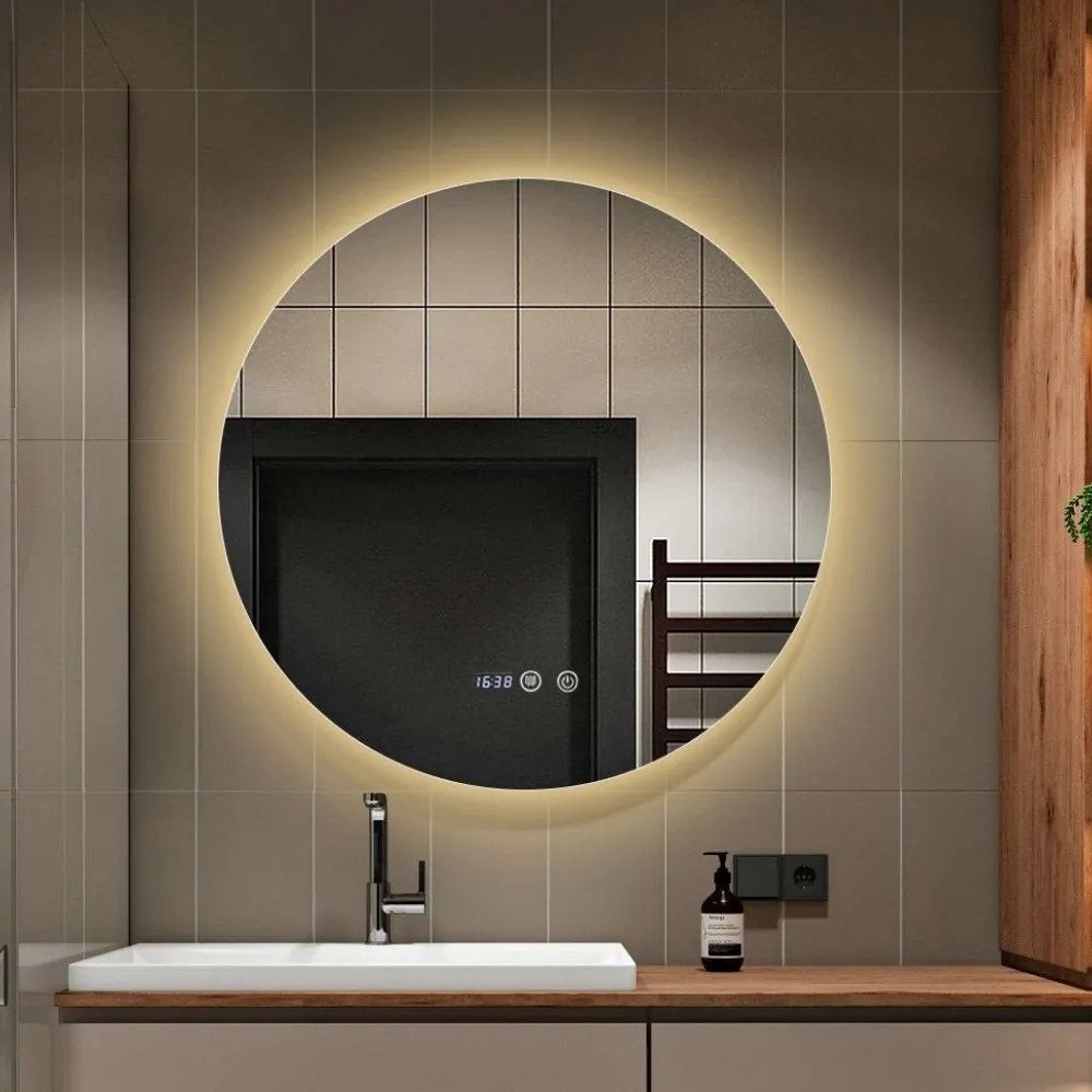 Oglindă Baie LED și Dezaburire Elit's Premium cu Senzor Touch, Lumina Rece, Caldă și Neutră, 60 cm, lumina ambientala spate