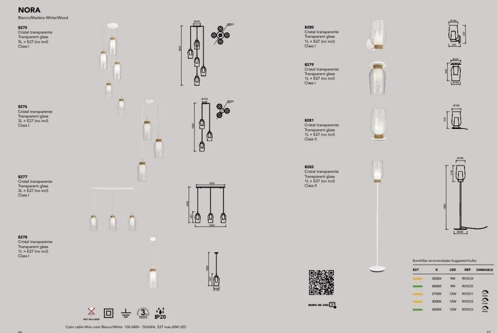 Aplica de perete design modern Nora alb/ lemn