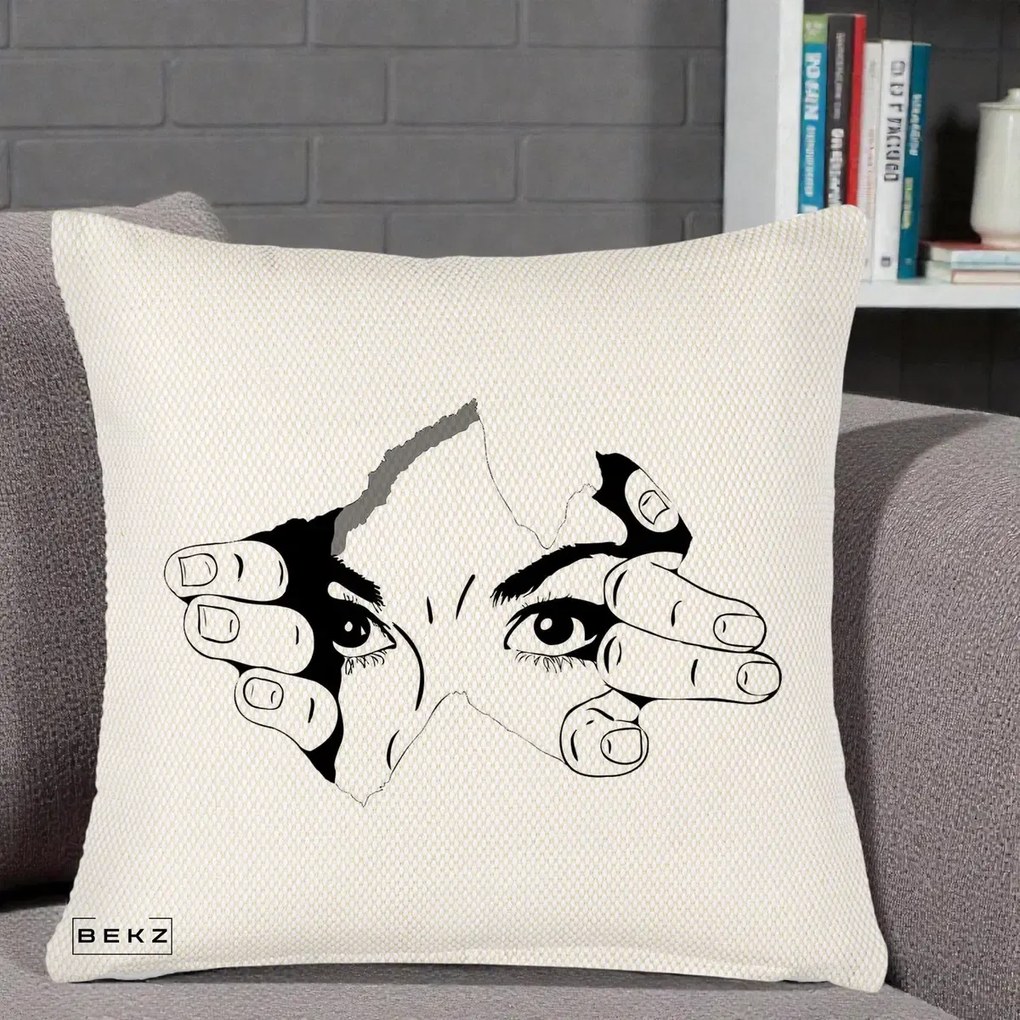 Perna Decorativa Ochi care Rup Suprafata, 40x40 cm, Crem Reliefat, Husa Detasabila, Perna Inclusa, BEKZ®
