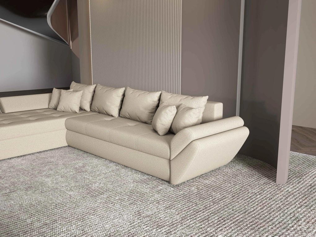 Colțar extensibil dumonde cu ladă de depozitare si sezut confortabil din spuma high-density, Loana XL Enjoy Camel 335x185 cm