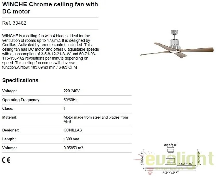 Ventilator cu telecomanda WINCHE crom/maro 33482