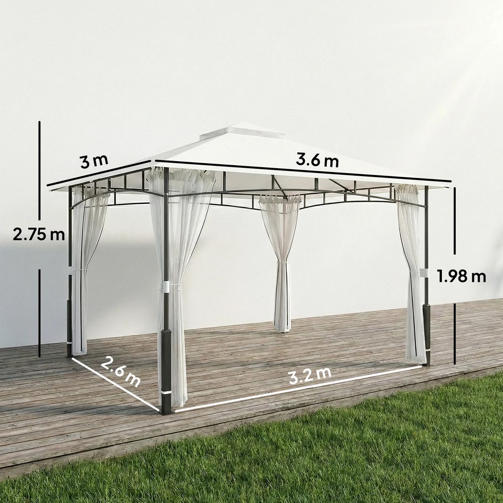Outsunny Pavilion, 3x3,6 m rezistent la apă Stabil pavilion de grădină cu plasă anti-țânțari, acoperiș dublu, pentru grădină, terasă, Negru | Aosom Romania