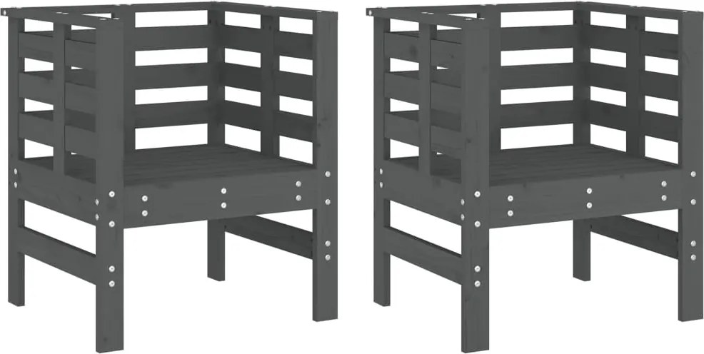 vidaXL Scaune de grădină, 2 buc., gri, 61,5x53x71 cm, lemn masiv pin