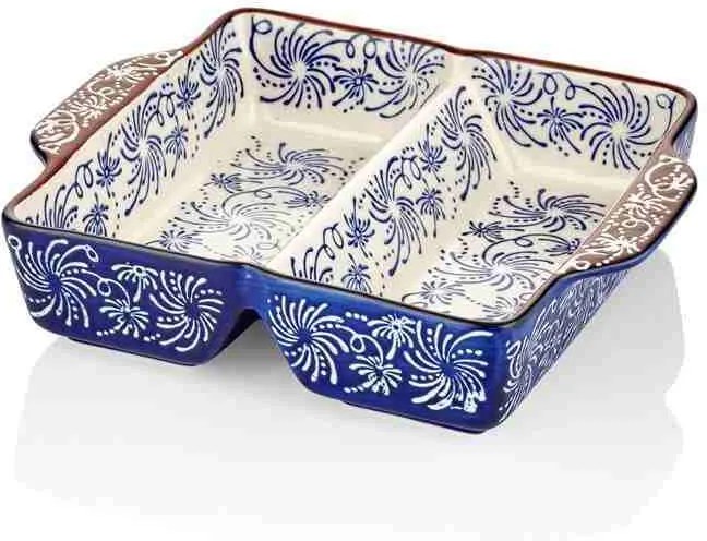 Vase cu 2 compartimente pentru copt albastru 23x19 cm