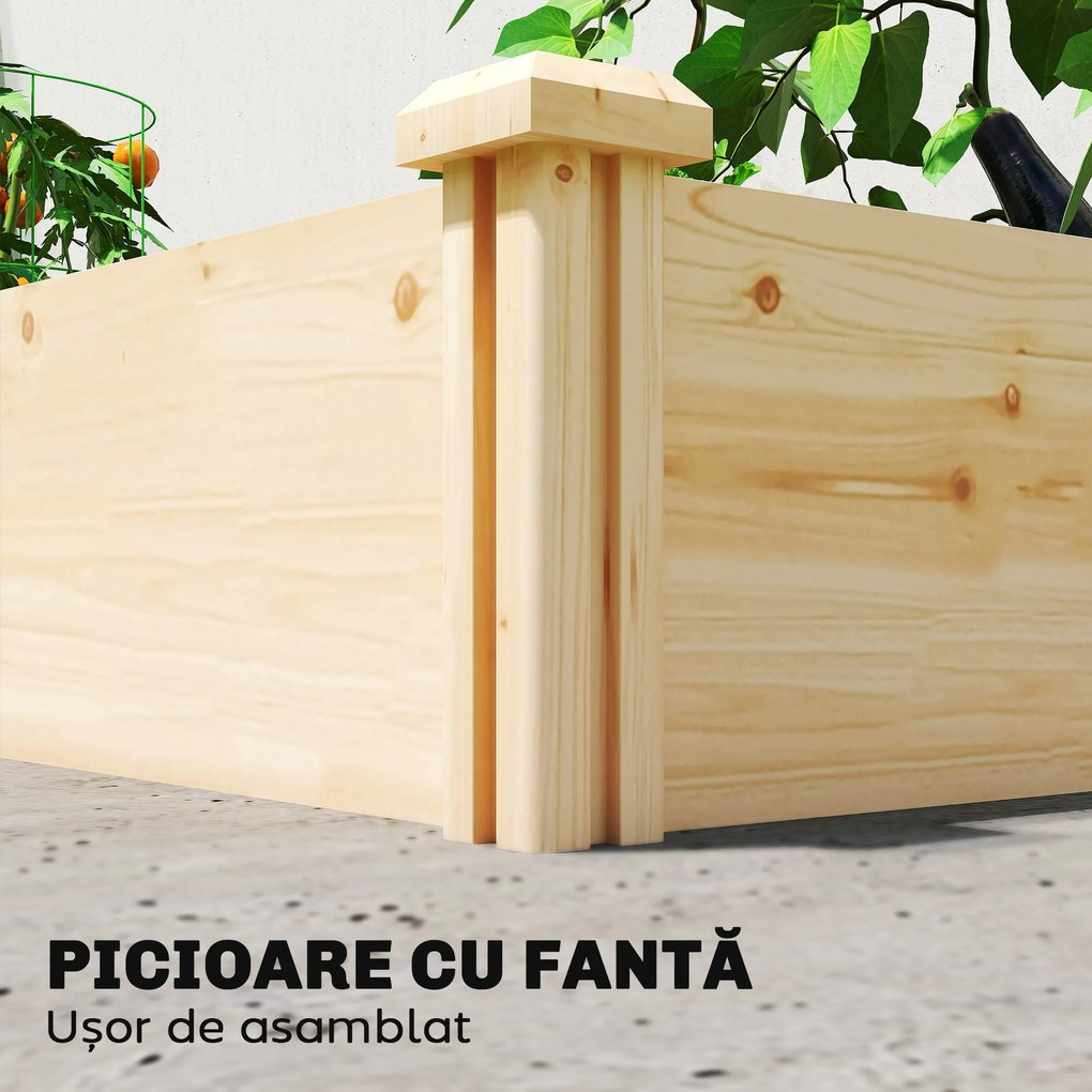 Outsunny Grădină Ridicată de Exterior cu Separator Central și Bază Deschisă, Jardinieră din Lemn de Brad, pentru Flori, Legume, Balcon sau Grădină, 235x121x26 cm, Culoare Lemn | Aosom Romania