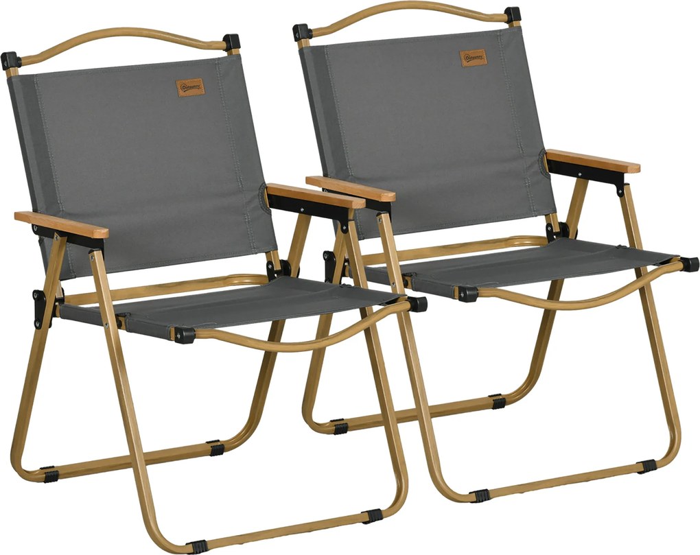 Outsunny Set 2 Scaune de Camping Pliabile cu Cotiere, 54x59x78 cm, Gri Închis | Aosom Romania