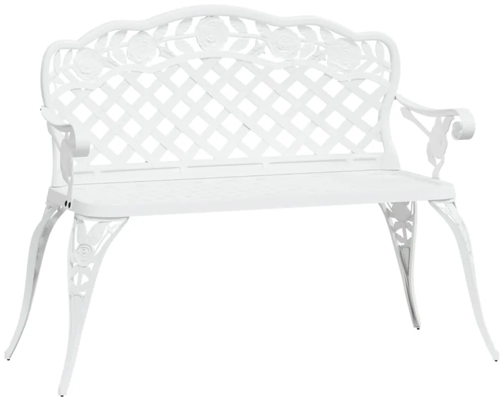 317742 vidaXL Bancă de grădină, alb, 108 cm, aluminiu turnat