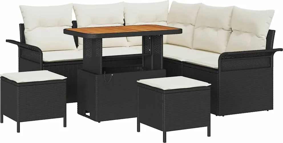 vidaXL Set de canapele pentru grădină cu pernă 8 pcs Negru și Crem