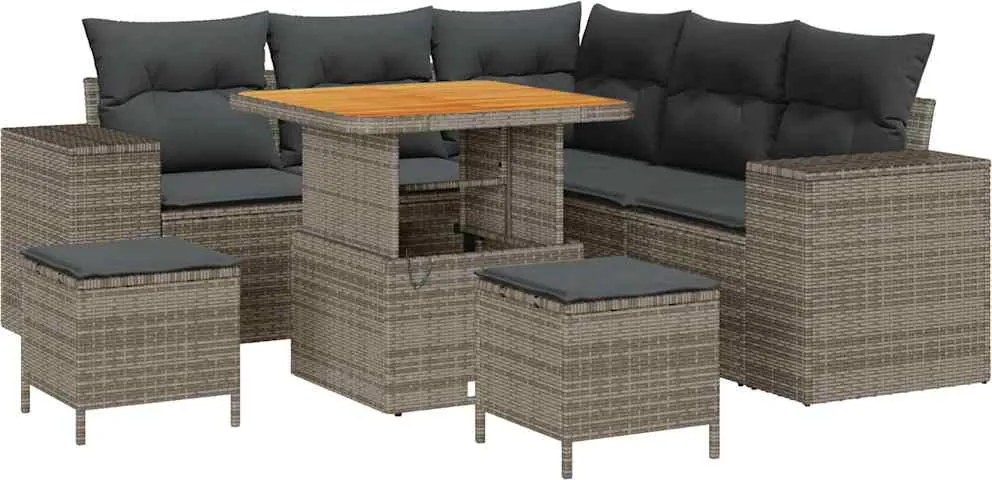 vidaXL Set de canapele pentru grădină cu pernă cu depozitare 8 pcs Gri