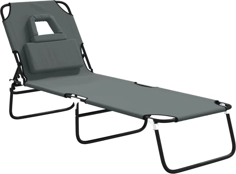 vidaXL Șezlong pliabil gri țesătură Oxford & oțel vopsit electrostatic