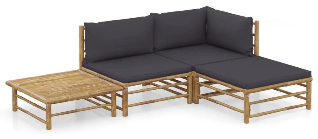 Set mobilier de gradina, 4 piese, perne gri inchis, bambus Morke gra, colt + mijloc + suport pentru picioare + masa, 1