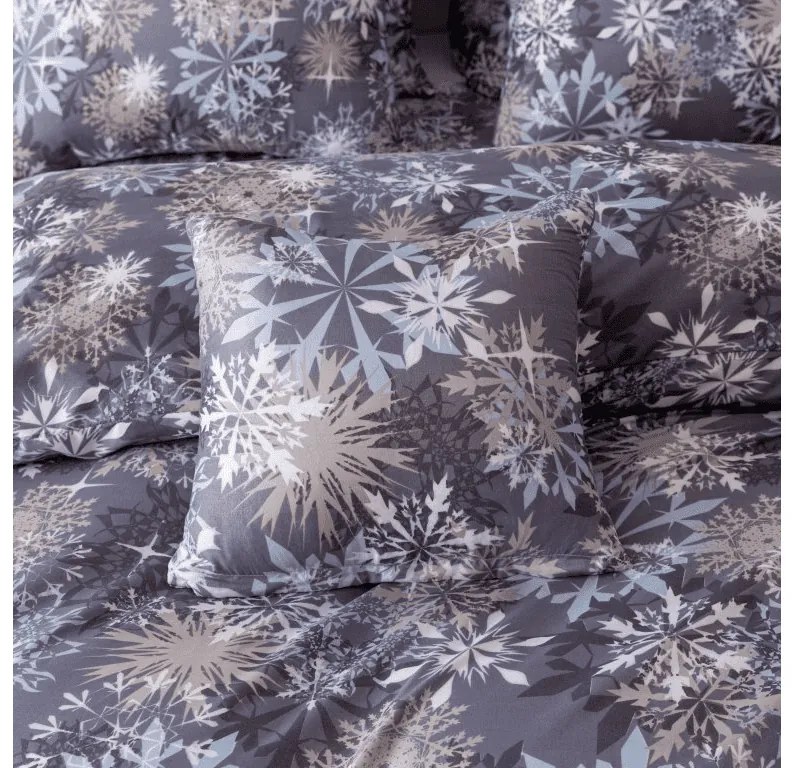 Set 2 bucati lenjerie din microfibra SNOWFLAKE albastru-gri + cearsaf Jersey 180x200cm alb, pat dublu