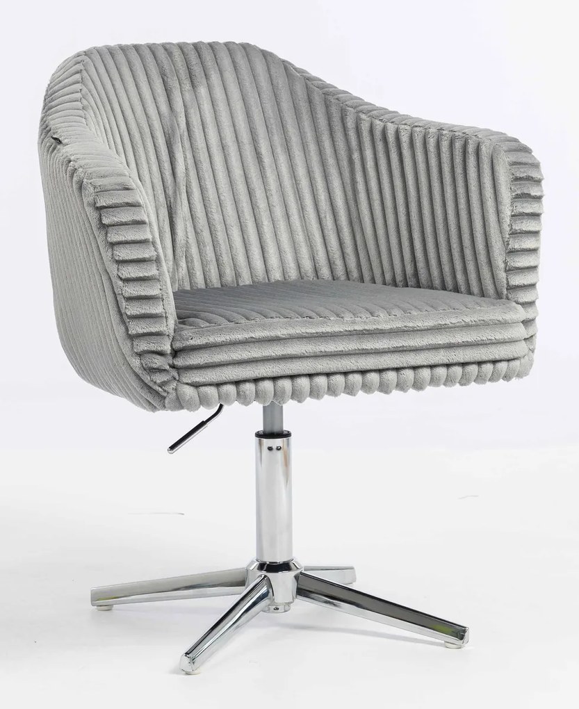 HR832CROSS Scaun Gri Teddy Cord cu Bază Cromata