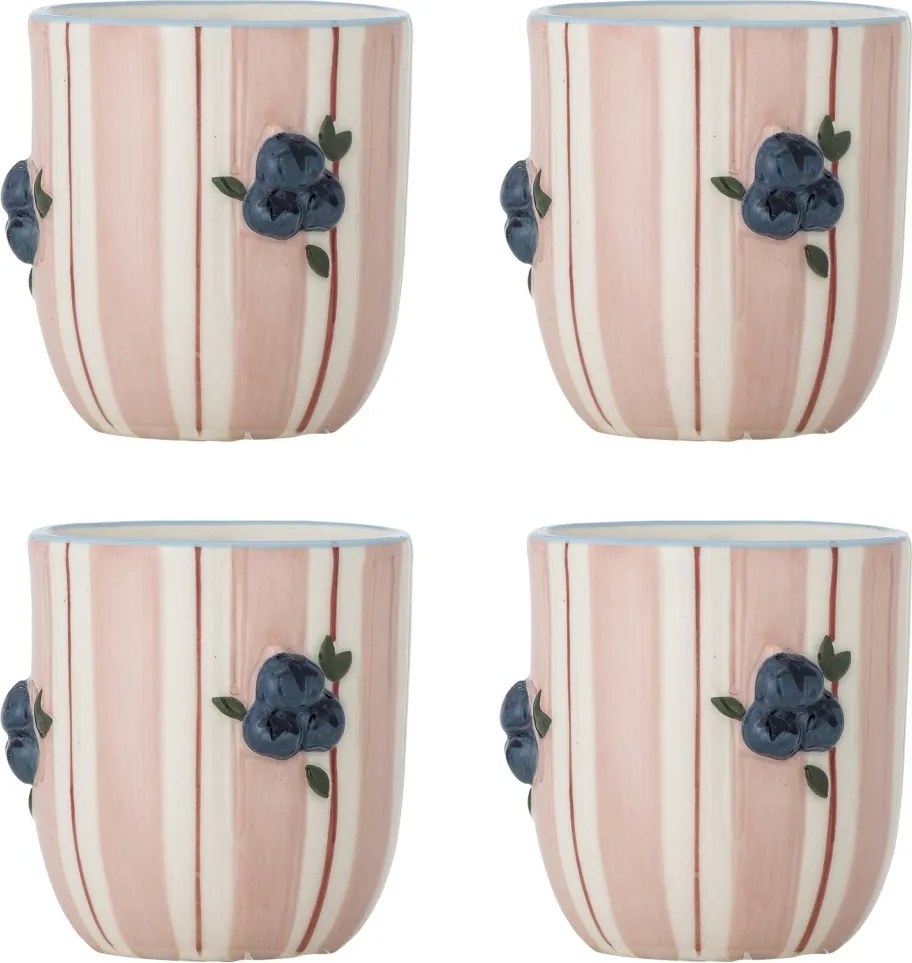 Set 4 căni din ceramică pictate manual, roz, D8×H9 cm, 235 ml, „Carry Cup"
