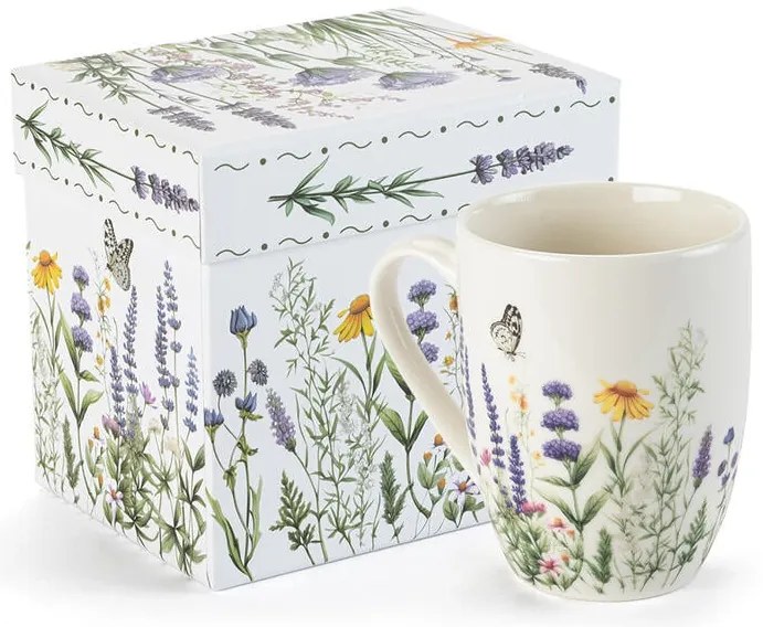 Cană din porţelan LAVANDĂ ŞI FLUTURI în cutie cadou 350 ml