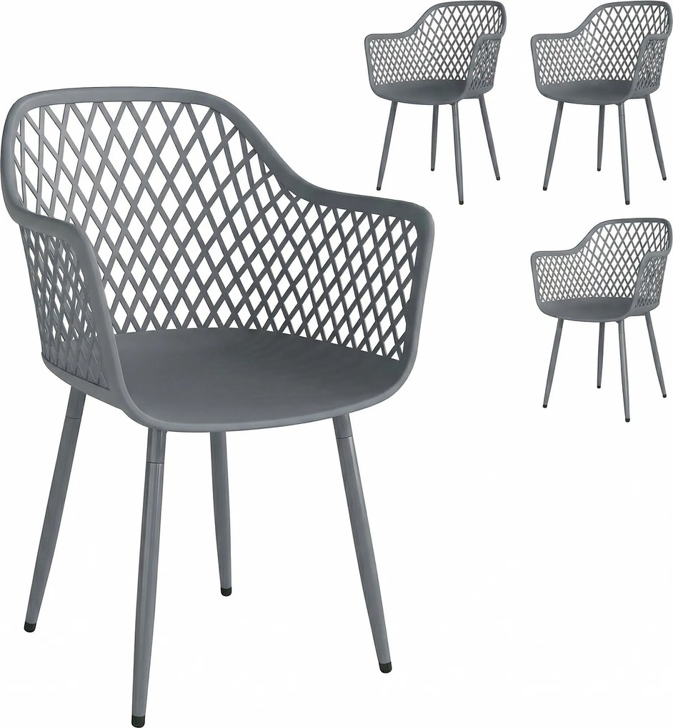 Outsunny Set 4 scaune de grădină, scaune din plastic rezistente la UV cu braț și spătar 56 x 51 x 84 cm gri închis | Aosom Romania