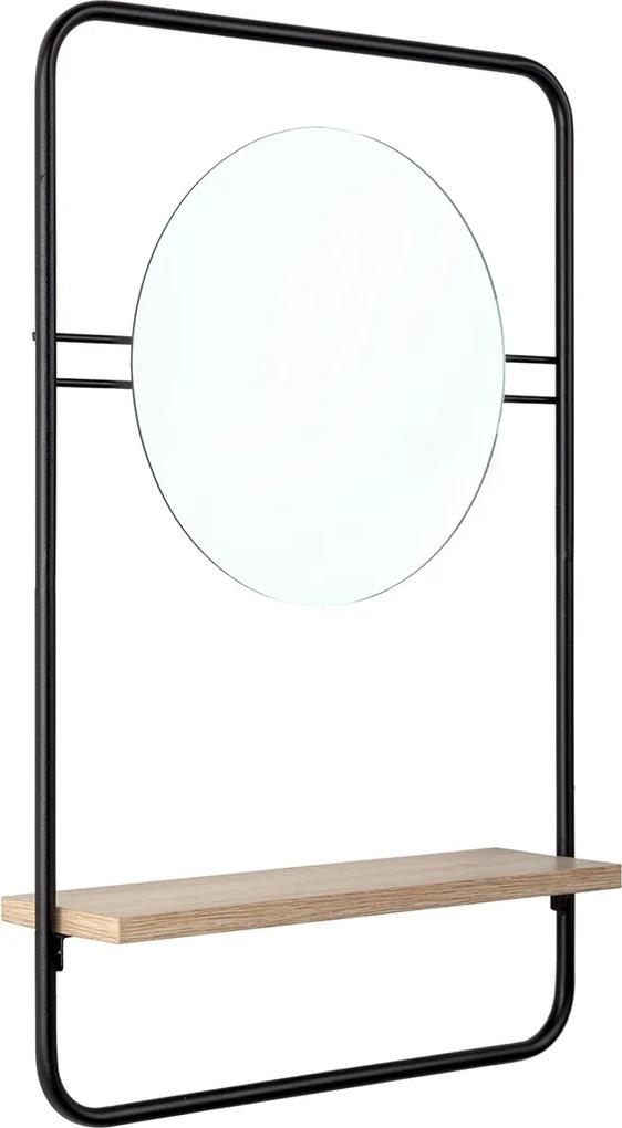 Oglinda perete cu rama metal si polita lemn 41 cm x 12 cm x 64 h