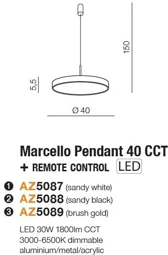 Lustra LED cu telecomanda design circular MARCELLO 40 CCT WH