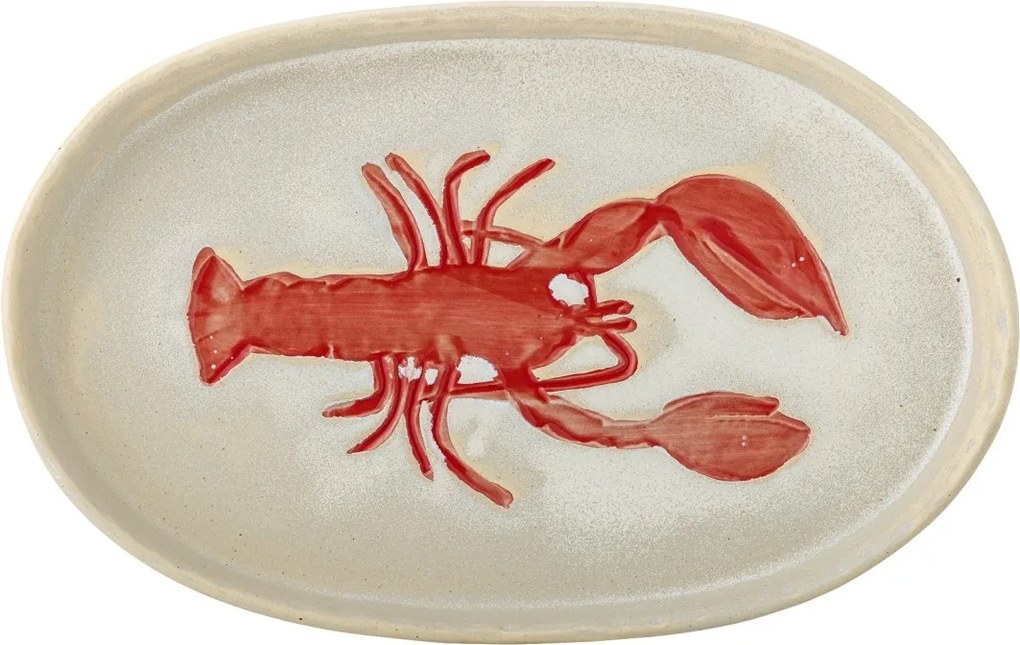 Platou oval din ceramică natur cu homar sculptat în relief, 29×18×2,5 cm, "Hadden"