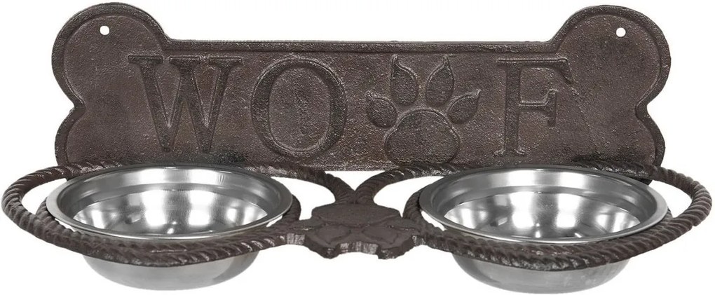 Boluri hranire animale din inox cu suport fier maro suspendabil 39 cm x 18 cm x 12 h