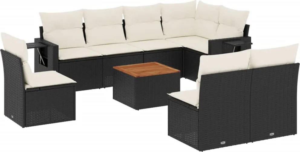 vidaXL Set mobilier de grădină cu perne, 9 piese, negru, poliratan