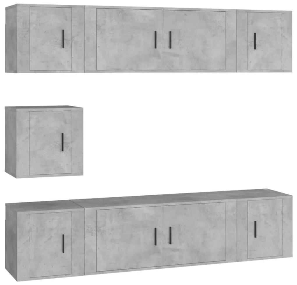 3188666 vidaXL Set dulapuri TV, 7 piese, gri beton, lemn prelucrat