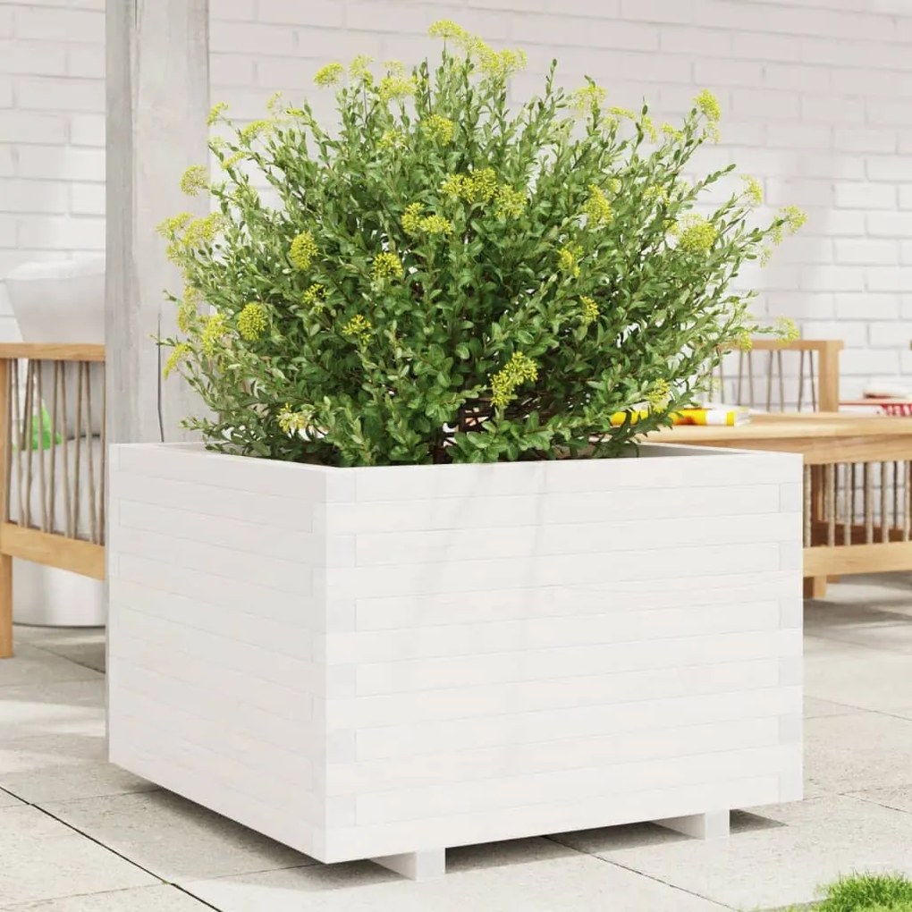 vidaXL Jardinieră de grădină, alb, 70x70x49,5 cm, lemn masiv de pin