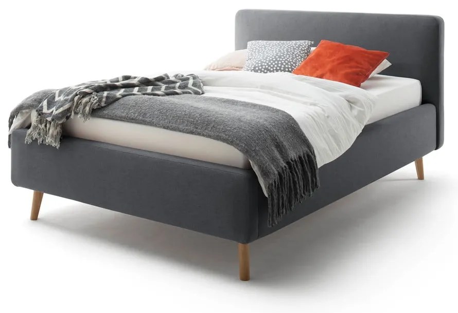 Pat matrimonial gri antracit tapițat cu spațiu de depozitare cu somieră 140x200 cm Mattis – Meise Möbel