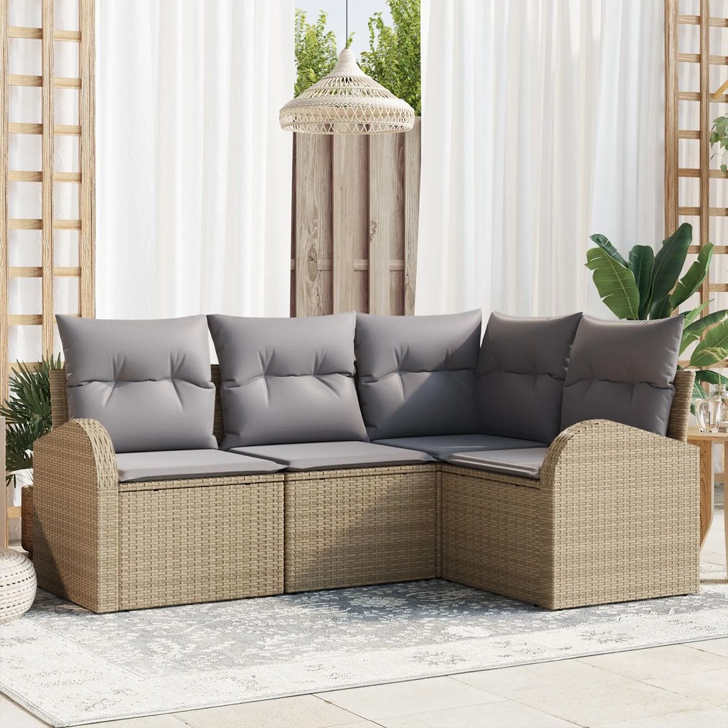 vidaXL Set de canapele pentru grădină cu pernă 4 pcs Bej Rattan poli