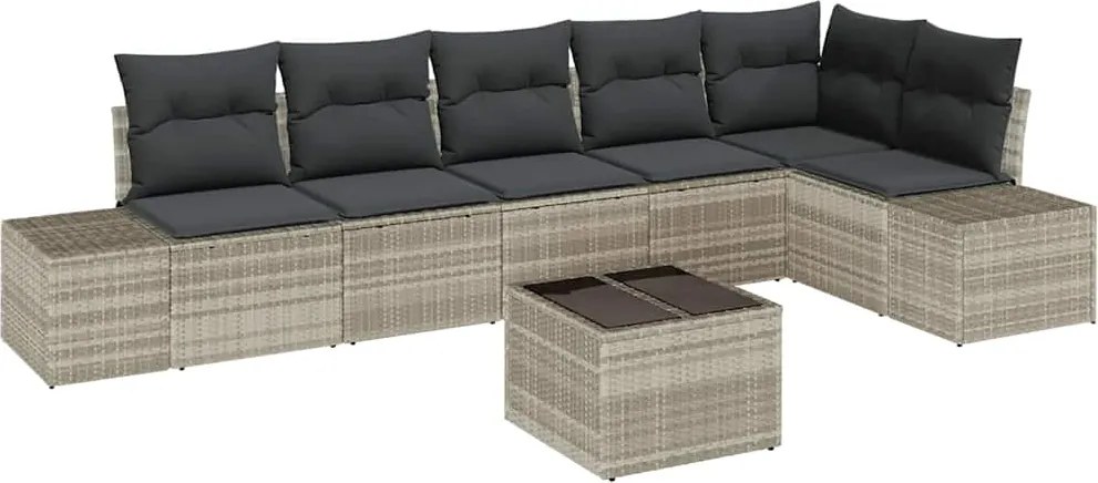 vidaXL Set de canapele pentru grădină 7 pcs Gri deschis poliratan