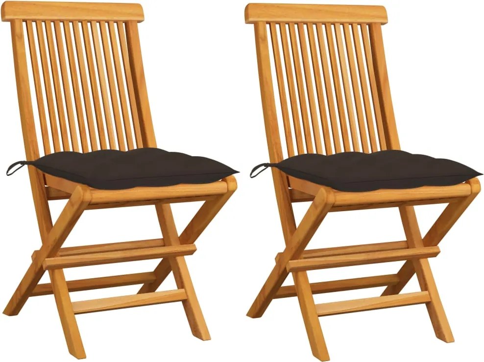 vidaXL Scaune grădină cu perne, 2 buc. gri taupe, lemn masiv tec