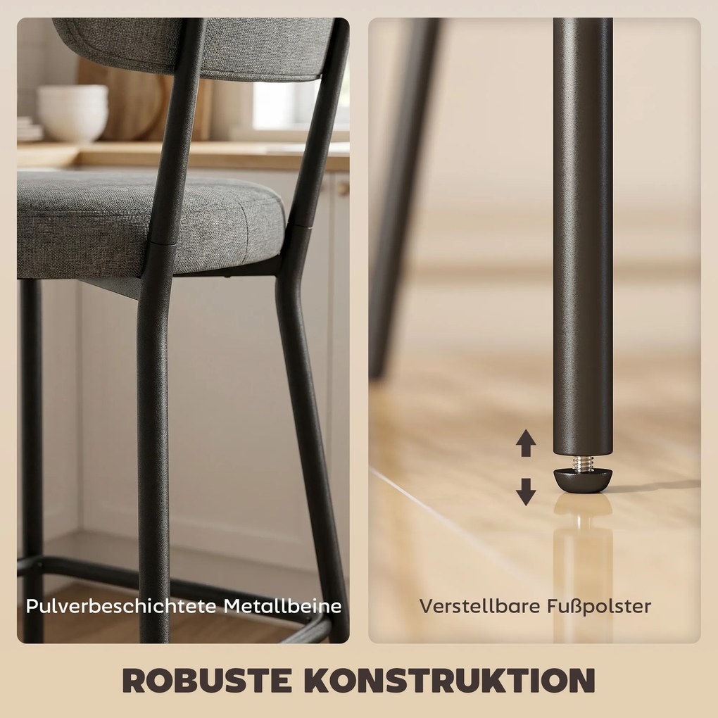 HOMCOM Set 2 scaune de bar, scaune tapițate cu spătar curbat, pentru insulă de bucătărie, zonă de mic dejun, Gri | Aosom Romania